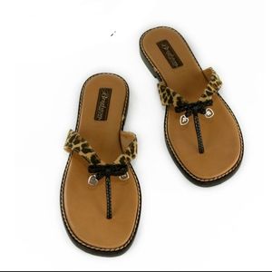 Brighton Ophelia Leopard Print Flip Flops 7.5